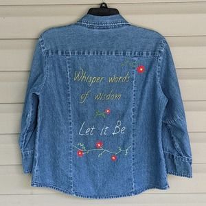 Hand Embroidered Beatles Lyrics Denim Shirt Size Large